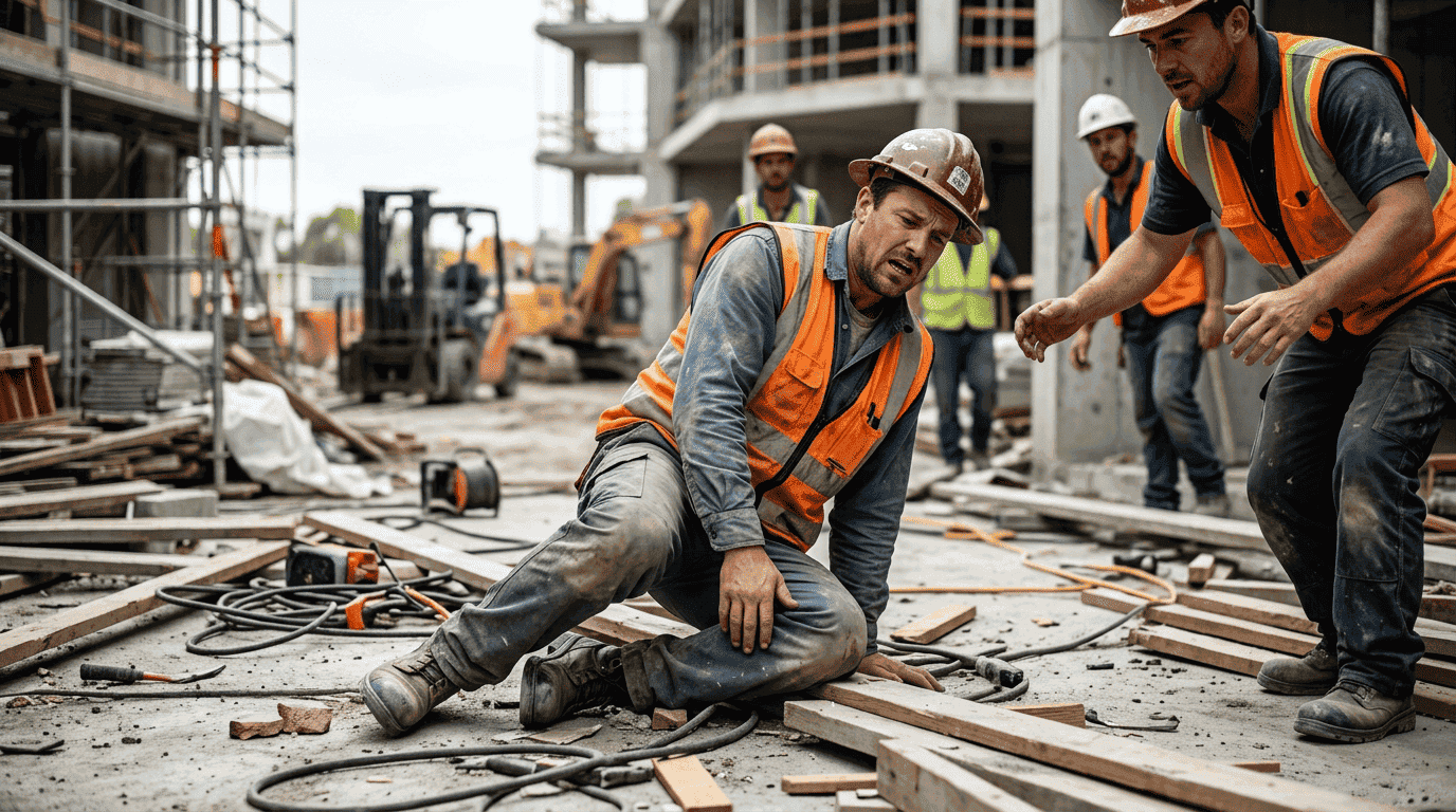trabalhador sofrendo acidente de trabalho