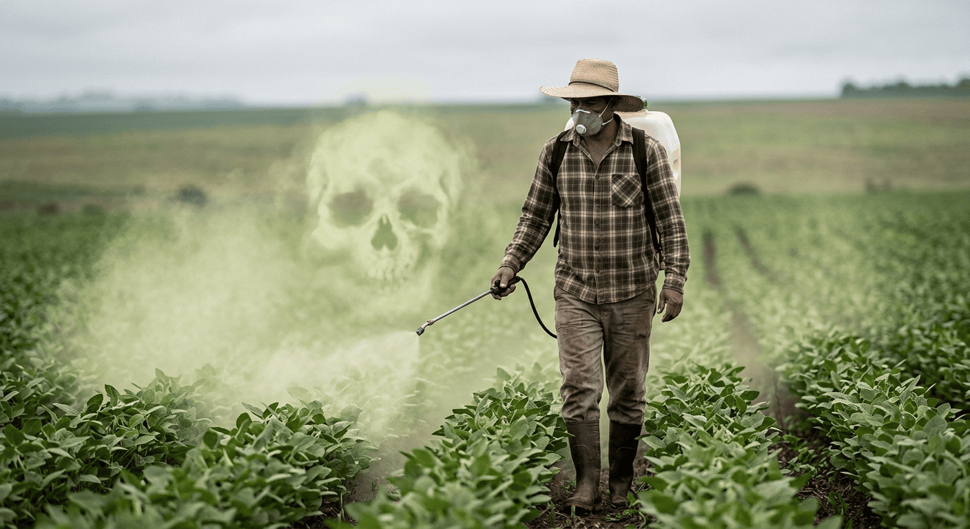 Um agricultor pulverizando lavoura